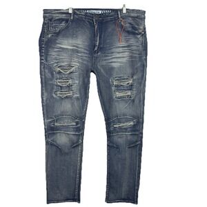 RGSTR‎ Distressed Moto Jeans Mens 42x30 Blue Stretch Ripped Denim Grunge Edgy